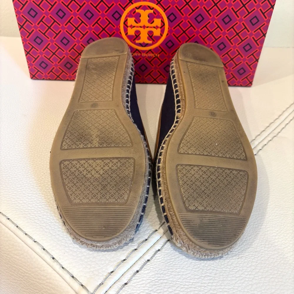 Tory Burch Women’s Maritime Flat Espadrille Size 8 Navy Canvas Nautical Anchor
